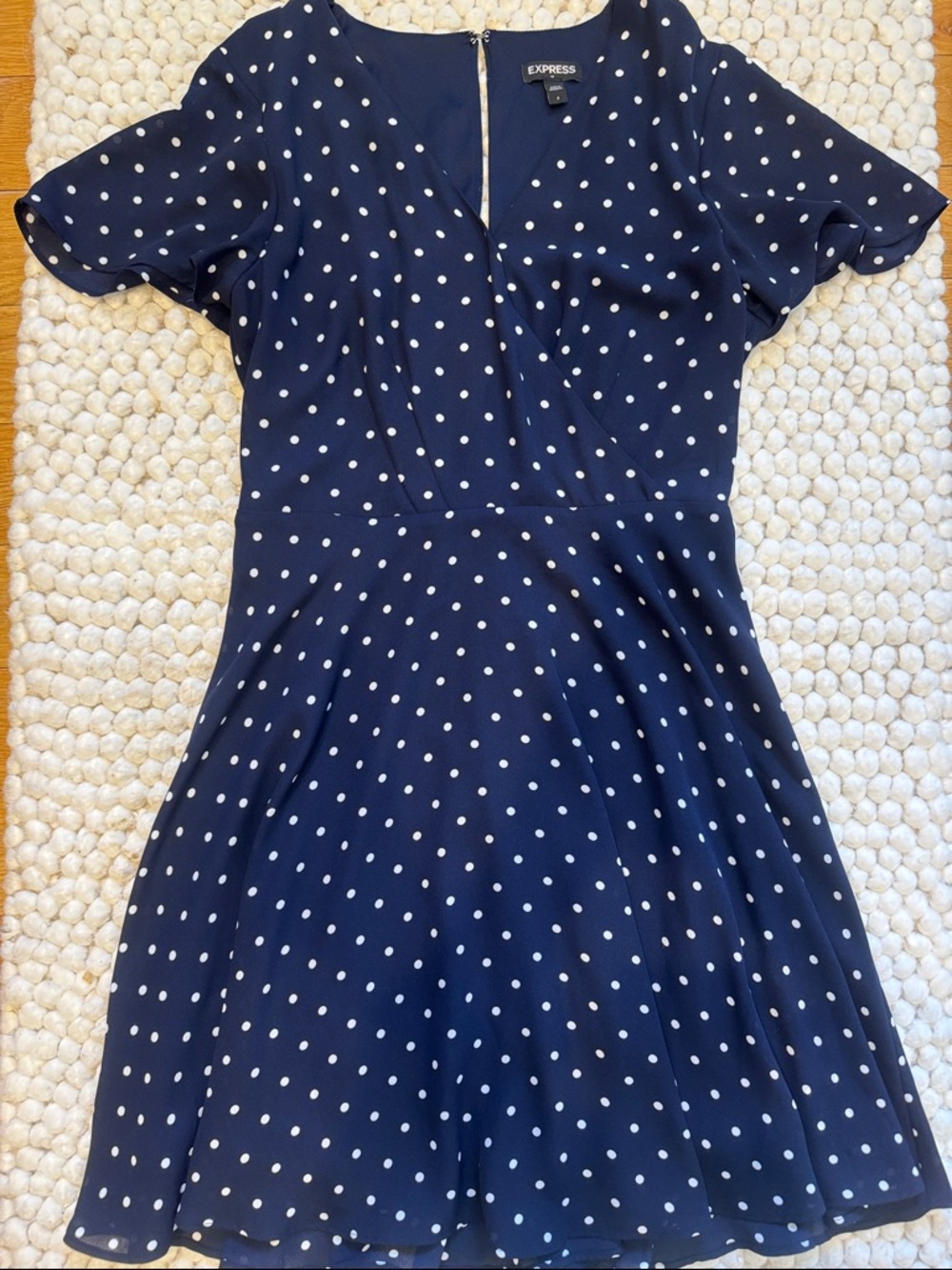 Express Navy and White Polka Dot Skater Dress